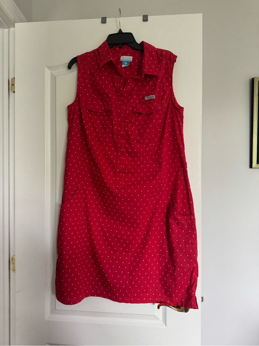 Columbia Red Polka Dot Sleeveless Shirt Dress